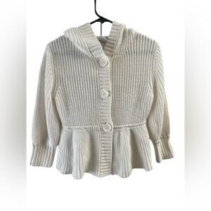 White knit vintage ruffled button down jacket sweater